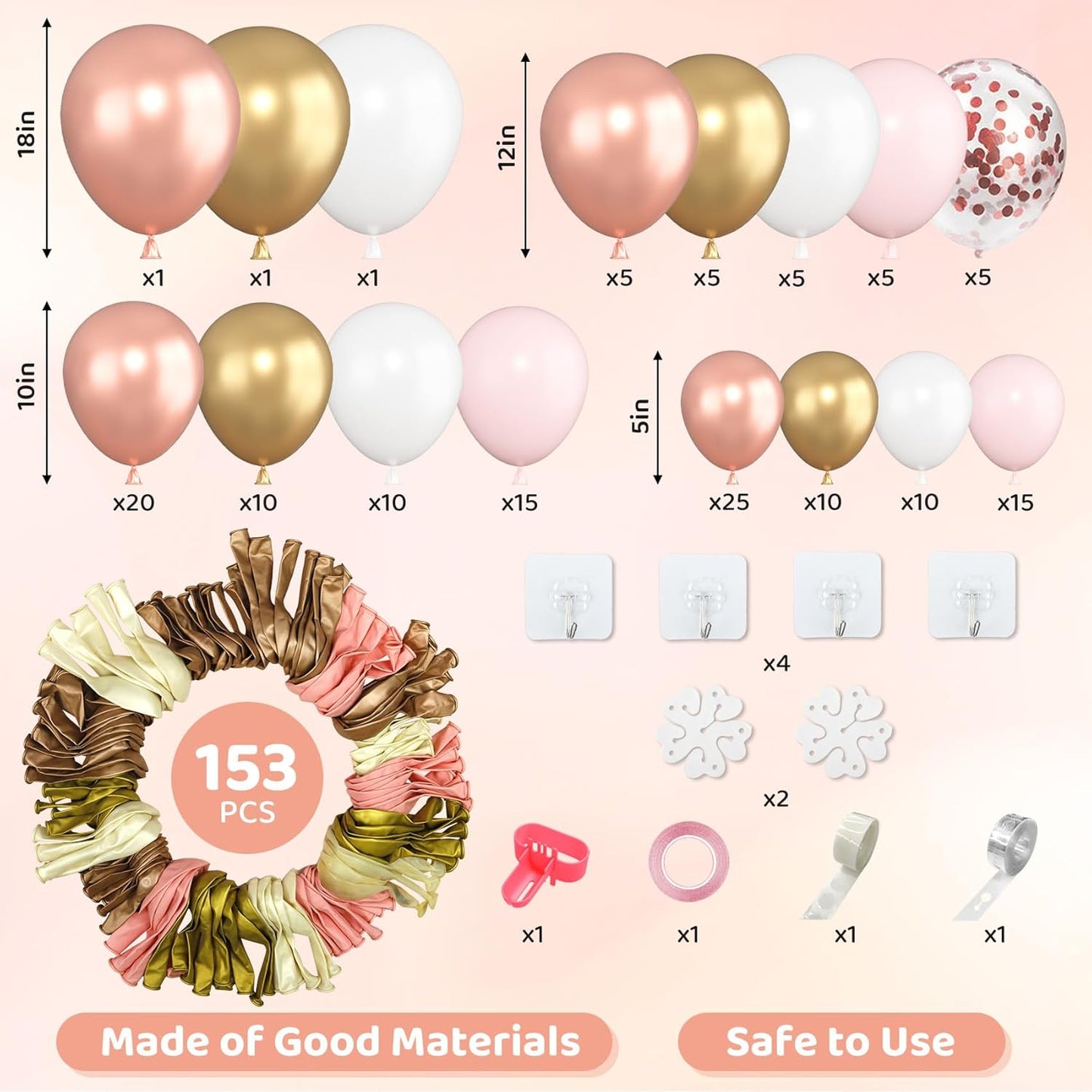 Amandir 153pcs Pink Purple Balloon Garland Arch Kit, Different Sizes 18 12 10 5 inch Pink Purple Red Latex Metallic Confetti Purple Balloons for Girl Women Birthday Bridal Baby Shower Party Decoration