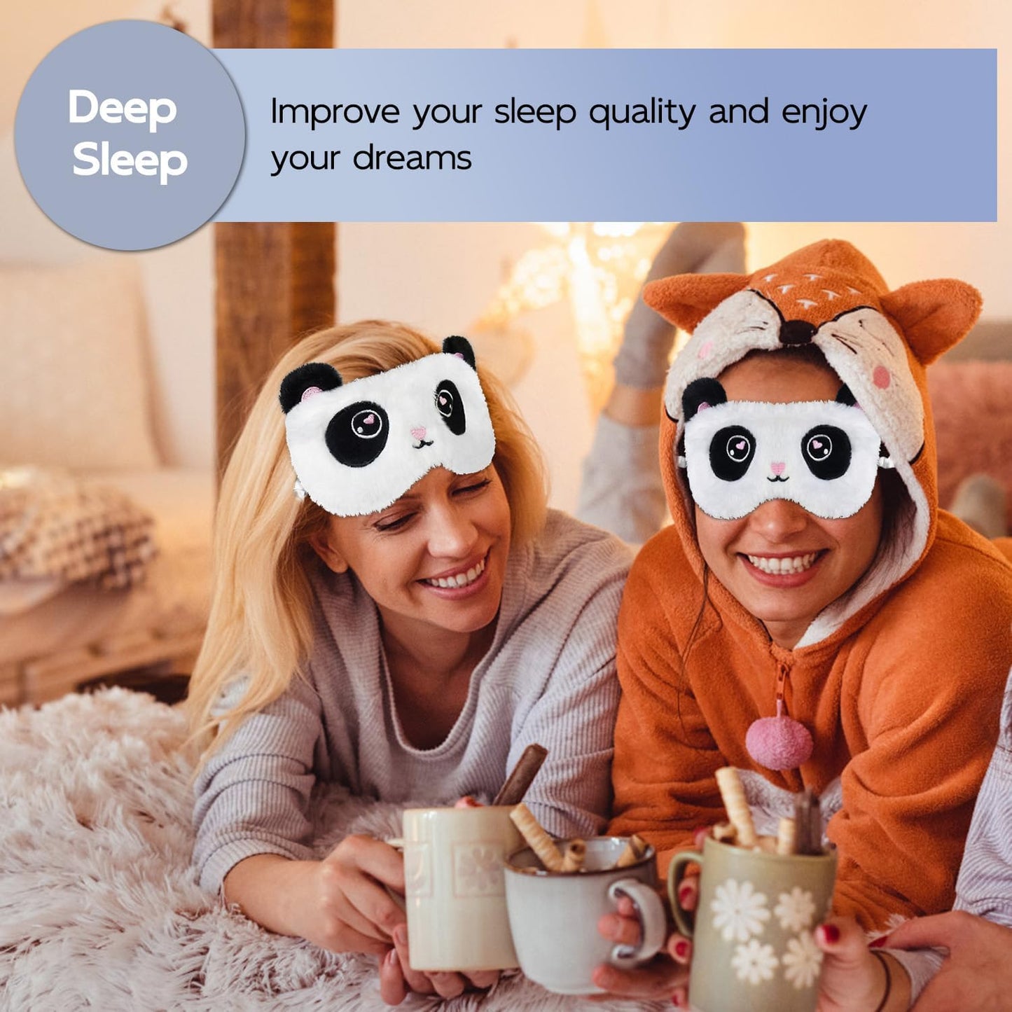 Christmas Reindeer Sleep Mask Cute Antler Eye Masks Sleeping Soft Plush Cartoon Blindfold Funny Animal Eye Cover Xmas Presents for Women Men (Xmas Reindeer,Brown)