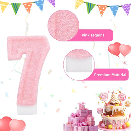 Pink Number One Birthday Candles, Romantic Cake Glitter Pink Number 1st Candles Anniversary Cake First Topper Decoration Cute Birthday Party Supplies for Wedding Anniversary Celebration Supplies (1)