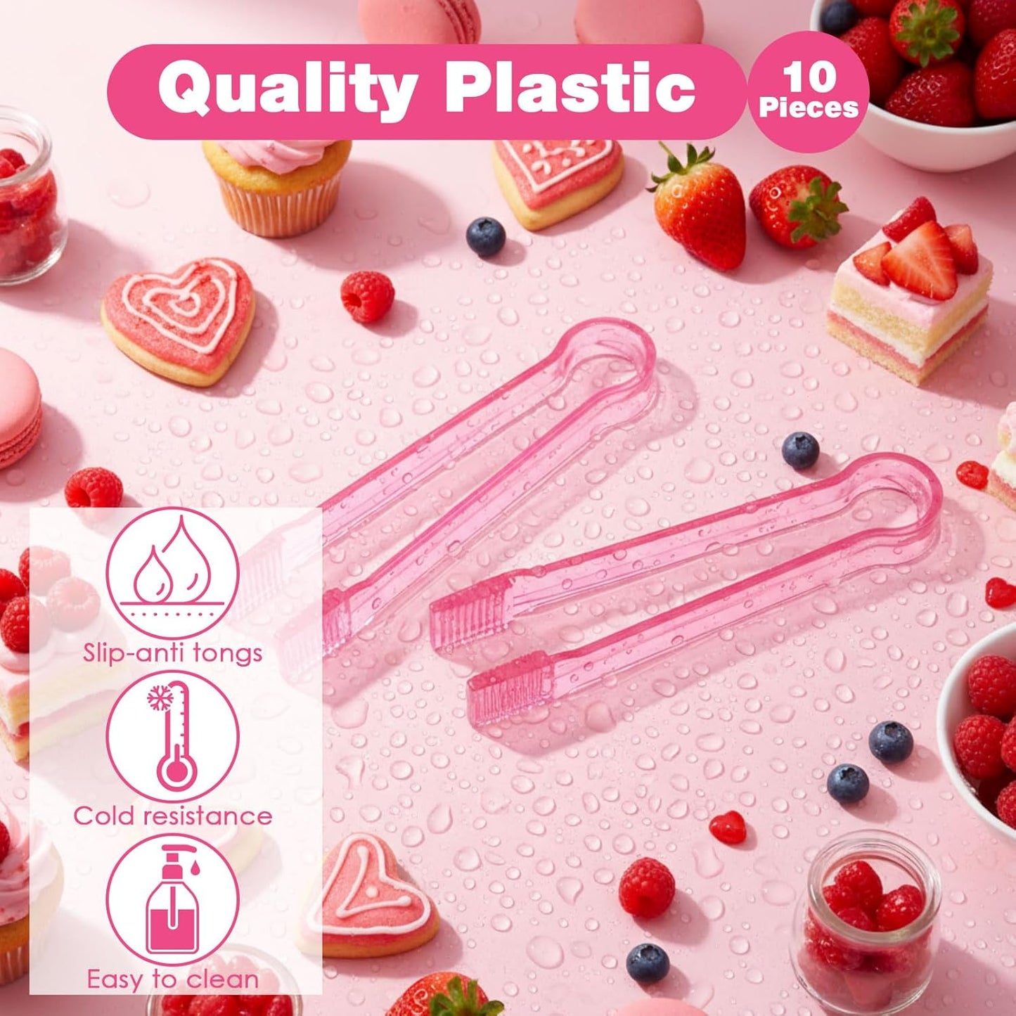 LemonRoad 10 Pcs Plastic Buffet Serving Tongs, 6.3 Inches Clear Kitchen Tongs Mini Small Disposable Serving Utensil for Party Food Ice Salad Buffet Appetizer Catering Barbecue Cookies(Clear Blue)