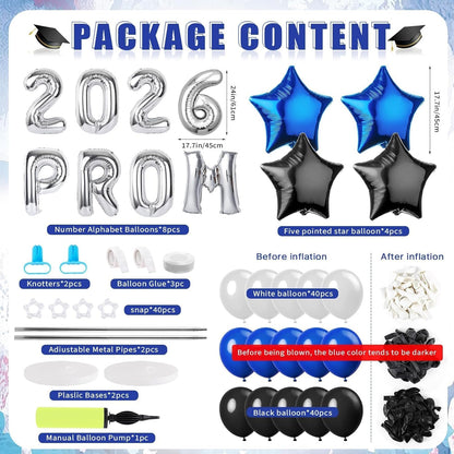 2 Sets Graduation Balloon Column Stand Kits with Balloons 2026 Grad Themed Decoration Navy Blue Balloon Tower Stand Kit for Grad High School & College Celebration Party Decor