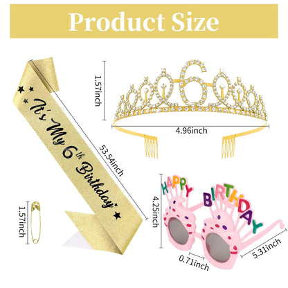 YARIEW 3rd Birthday Decorations, 3rd Glitter Purple Sash and Crown Kit with Happy Birthday Sunglasses, Tiara Princess Crown and Sash Party Outfit Accessory
