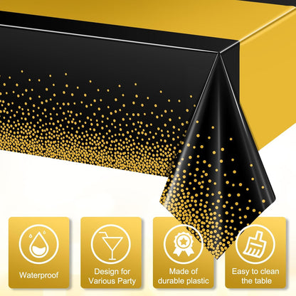 MASHAN 3Pcs Black and Red Tablecloth Party Decorations,Plastic Black Table Cloth Printed Red Table Runner Disposable Rectangle Cover for Birthday Weeding Anniversary Graduation Party,54 x108 Inch