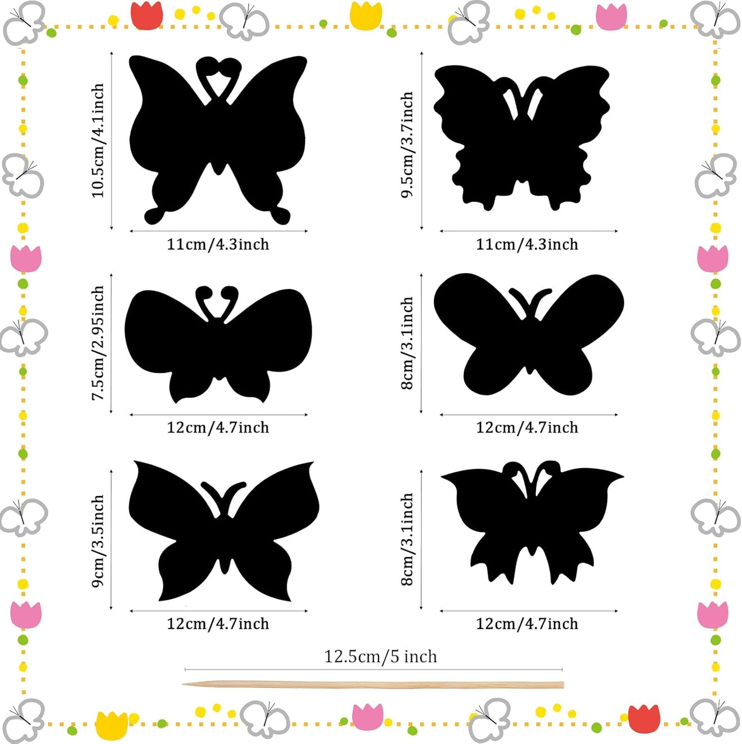 Landhoow 24 Pcs Butterfly Scratch Cards Spring Paper Scratch Butterfly Craft Art Kits with Bamboo Stylus Spring Party Favors for DIY Crafts Home Ornaments in 6 Styles