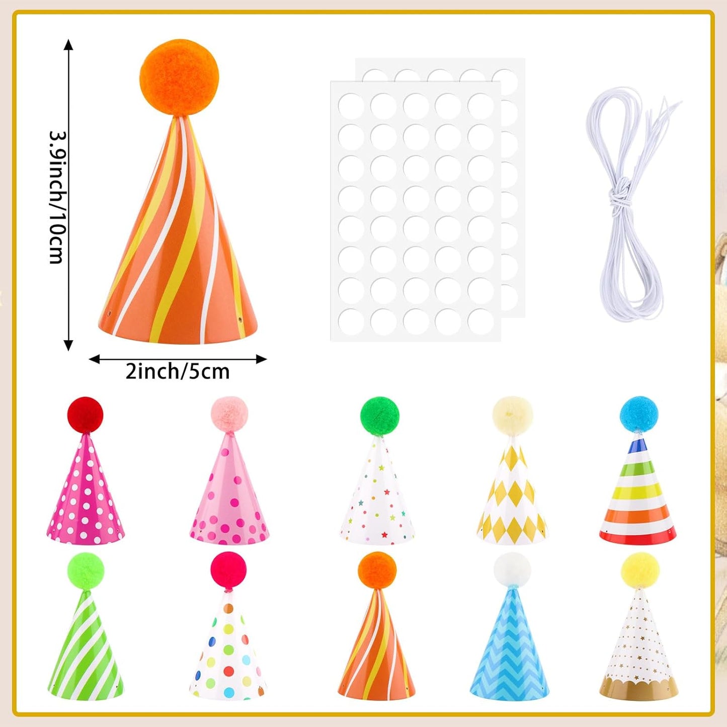 10 PCS Colorful Mini Party Hats for Stuffed Animals Lovely Paper Cone Tiny Birthday Hats for Stuffed Animals Pets Baby, Accessories