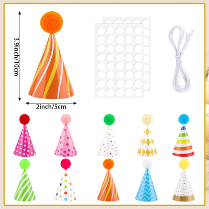 10 PCS Colorful Mini Party Hats for Stuffed Animals Lovely Paper Cone Tiny Birthday Hats for Stuffed Animals Pets Baby, Accessories