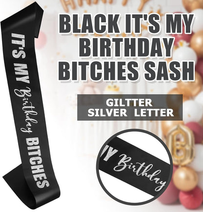 RUDONG M It's My Birthday Bitches Sash - Black Birthday Sash with Rose Gold Glitter for Women & Girls | Sweet 16/18th/21st/30th/40th/50th/60th/70th, All-Age Celebration Party Decor