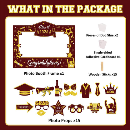 Graduation Decorations Class of 2026 Photo Booth Props - Blue and Gold 2026 Graduation Frame & Photo Props Congrats Grad Class of 2026 Decor for Graduation Party Supplies