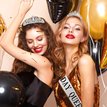 Birthday Sash for Women,Birthday Crown Tiaras for Women,Gold Rhinestone Queen Sash and Crown Tiara Headband for Party Decorations