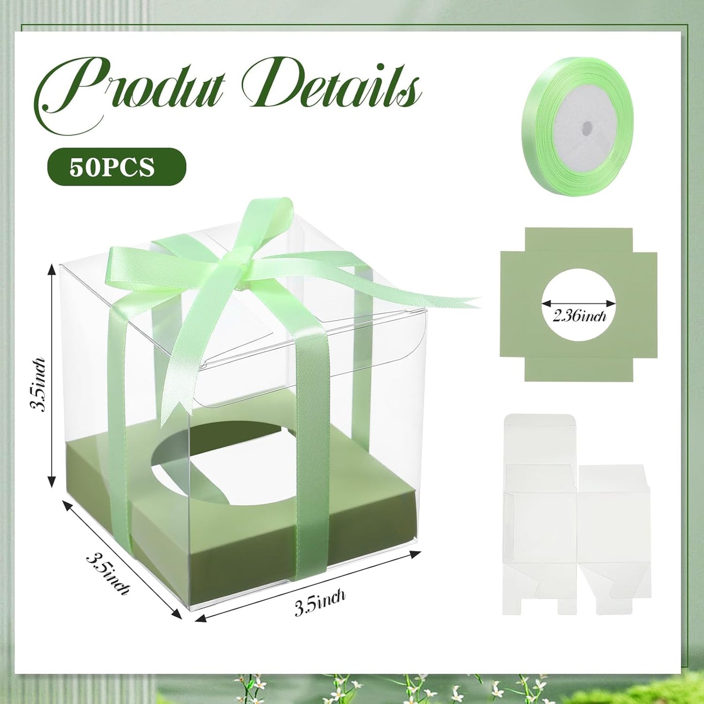 Thenshop 50 Pcs Clear Cupcake Boxes Individual 3.5 Inch Plastic Single Cupcake Containers Boxes with Inserts and Ribbon Individual Cake Storage Holders for Cake Kitchen(Dark Blue)