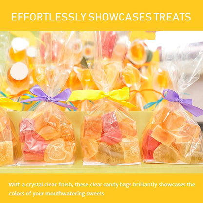 Gusseted Flat Bottom Cellophane Bags with Paper Insert 50Pcs 4x2x8 Inches Smore Bags