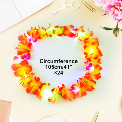Giegxin 12 Pcs LED Hawaiian Lei Light up Flower Lei Tropical Glow Necklaces Lighted Lei Artificial Rainbow Lei for Kid Adult Hawaii Luau Themed Party Carnival Beach Wedding Masquerade (Multicolor)