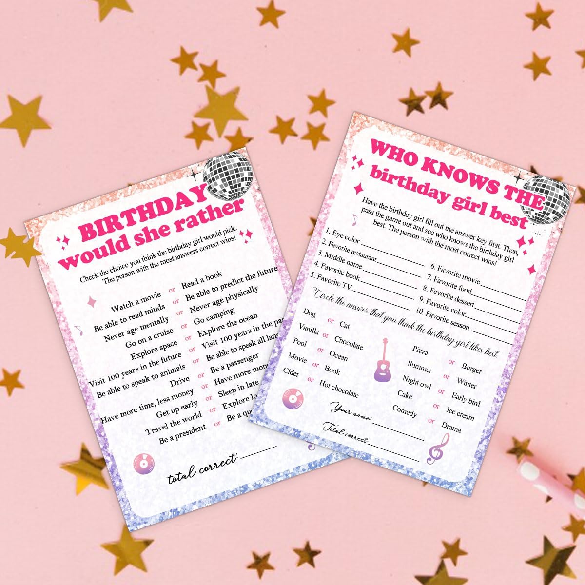 Birthday Party Cards for Girl, Birthday Games Card, Would She Rather Game Cards Set, Birthday Supplies Activity Decorations for Adult Girl, Set of 30 Game Cads
