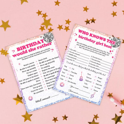Birthday Party Cards for Girl, Birthday Games Card, Would She Rather Game Cards Set, Birthday Supplies Activity Decorations for Adult Girl, Set of 30 Game Cads