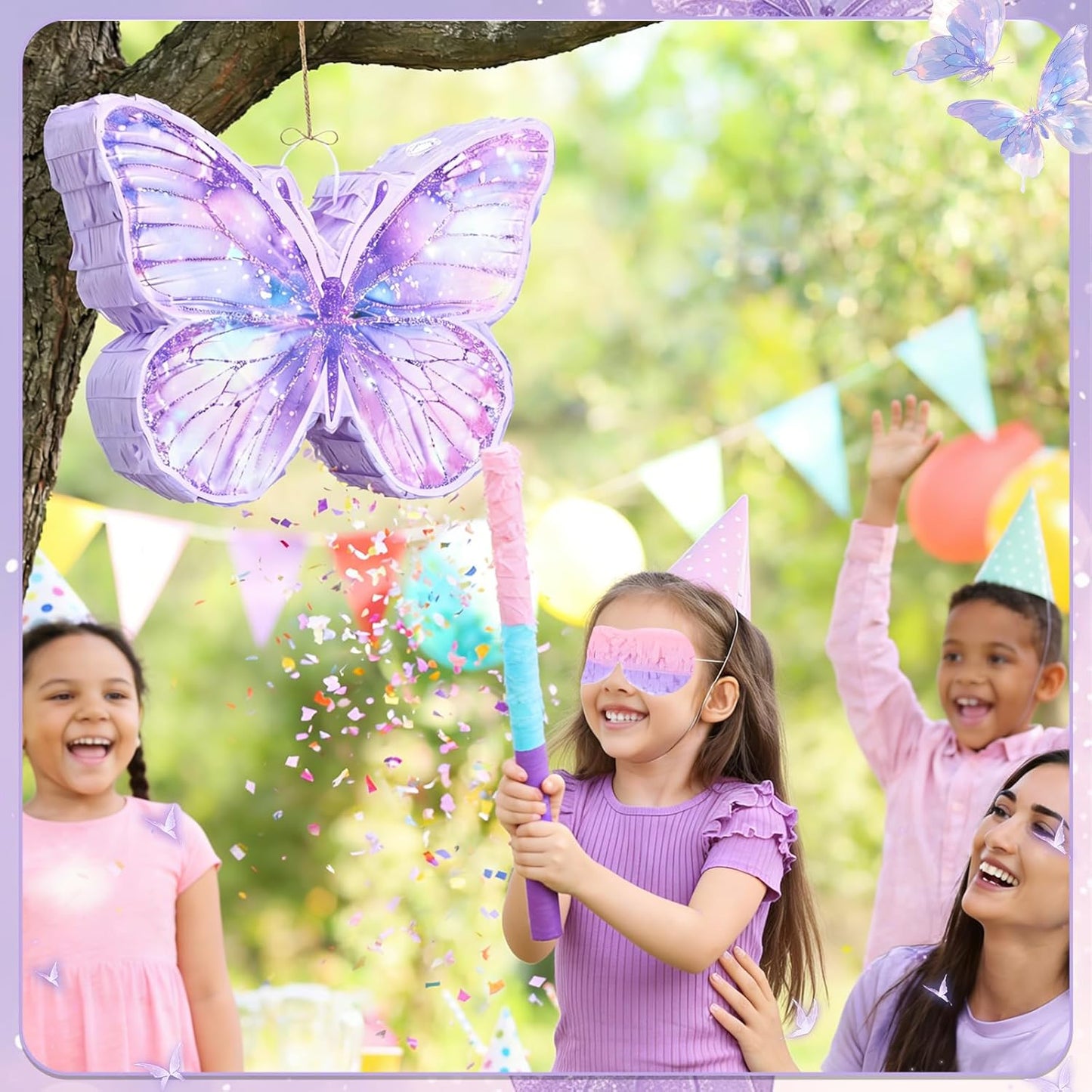 VioraWhite Fairy Piñata Princess Birthday Decorations Fairy Party Piñata Set with Stick and Blindfold for Girls Kids Butterfly Birthday Party Game Decorations Supplies
