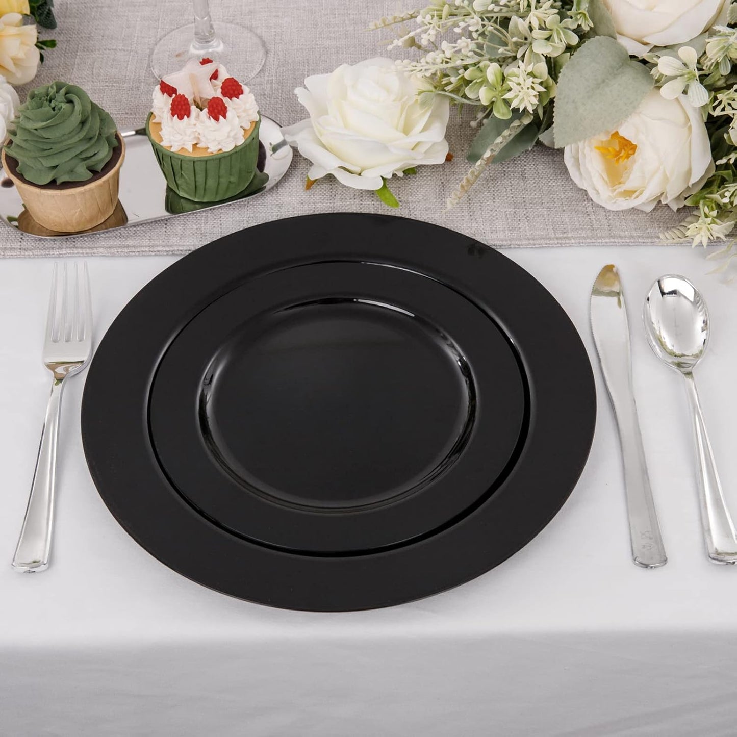 FLOWERCAT 60PCS White Plastic Plates - Heavy Duty White Disposable Plates for Mother's Day/Birthday Party/Wedding -serve for 30 guests Include 30PCS 10.25" & 30PCS 7.5" Plates for Party