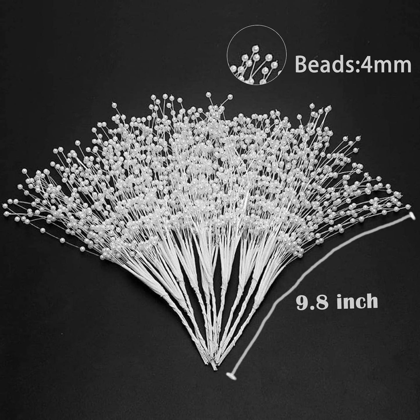 50pcs 4mm Pearls String Beaded Bouquet Spray Sticks for Bridal Beaded Wedding Party Table Decorations Mother's Day Decor (Gold)