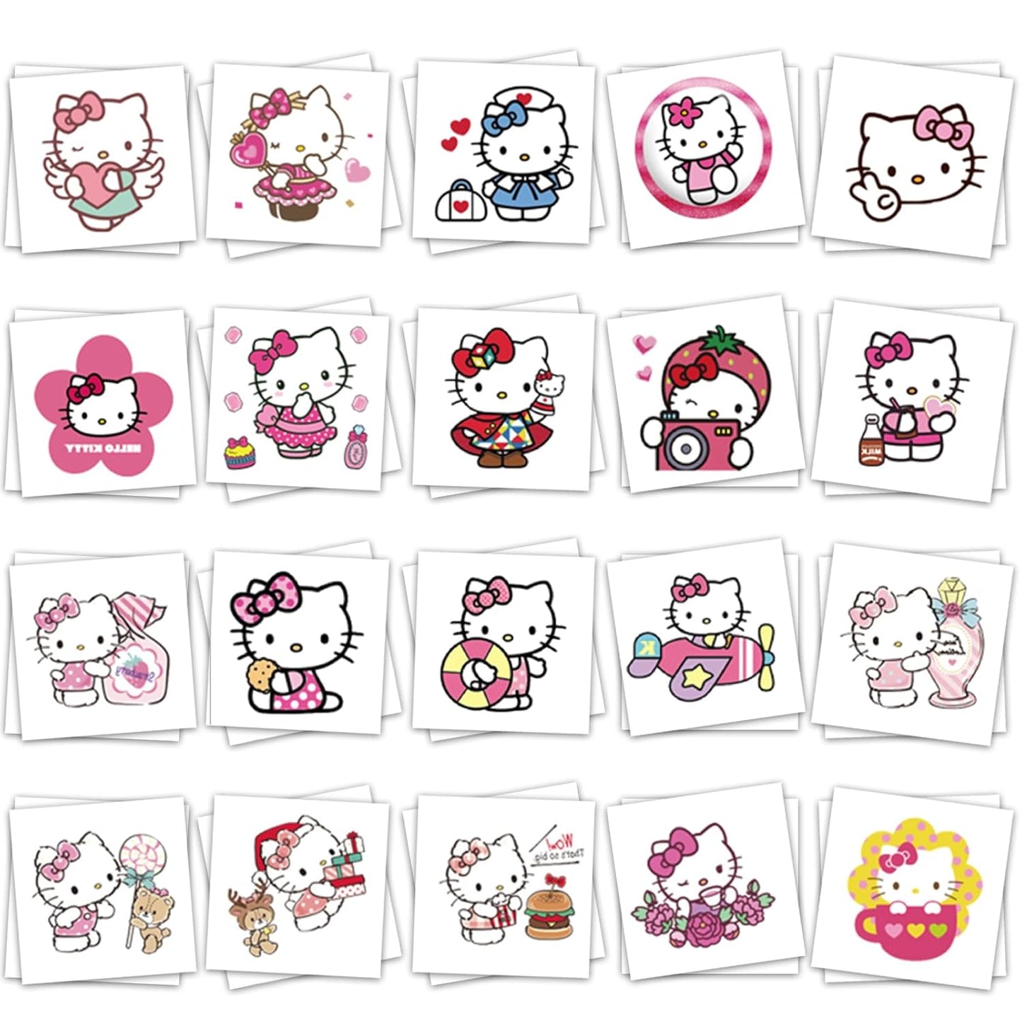 40Sheets Cartoon Hello Kitty Temporary Tattoos Birthday Themed Party Supplies Decoration Favors Cartoon Cute Kitty Sticker for Kids Boys Home Activity Class Prizes Carnival Christmas Rewards (Hell40)