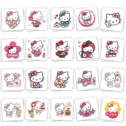 40Sheets Cartoon Hello Kitty Temporary Tattoos Birthday Themed Party Supplies Decoration Favors Cartoon Cute Kitty Sticker for Kids Boys Home Activity Class Prizes Carnival Christmas Rewards (Hell40)
