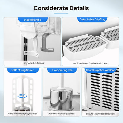 ROVSUN 9.6 Gallon/36L Commercial Beverage Dispenser Drink Dispenser, 18L X 2 Tanks Commercial Juice Dispenser Stainless Steel with Thermostat Controller for Home Restaurant Bar Party 110V/60HZ
