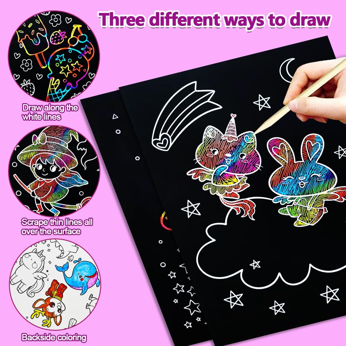 BAOXUE Scratch Art for Kids, Mermaids Black Rainbow Scratch Paper Set-Arts And Crafts & Supplies, DIY Activity & Party Games, Mermaid Toys Gifts for Toddlers, Girls