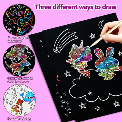 BAOXUE Scratch Art for Kids, Mermaids Black Rainbow Scratch Paper Set-Arts And Crafts & Supplies, DIY Activity & Party Games, Mermaid Toys Gifts for Toddlers, Girls
