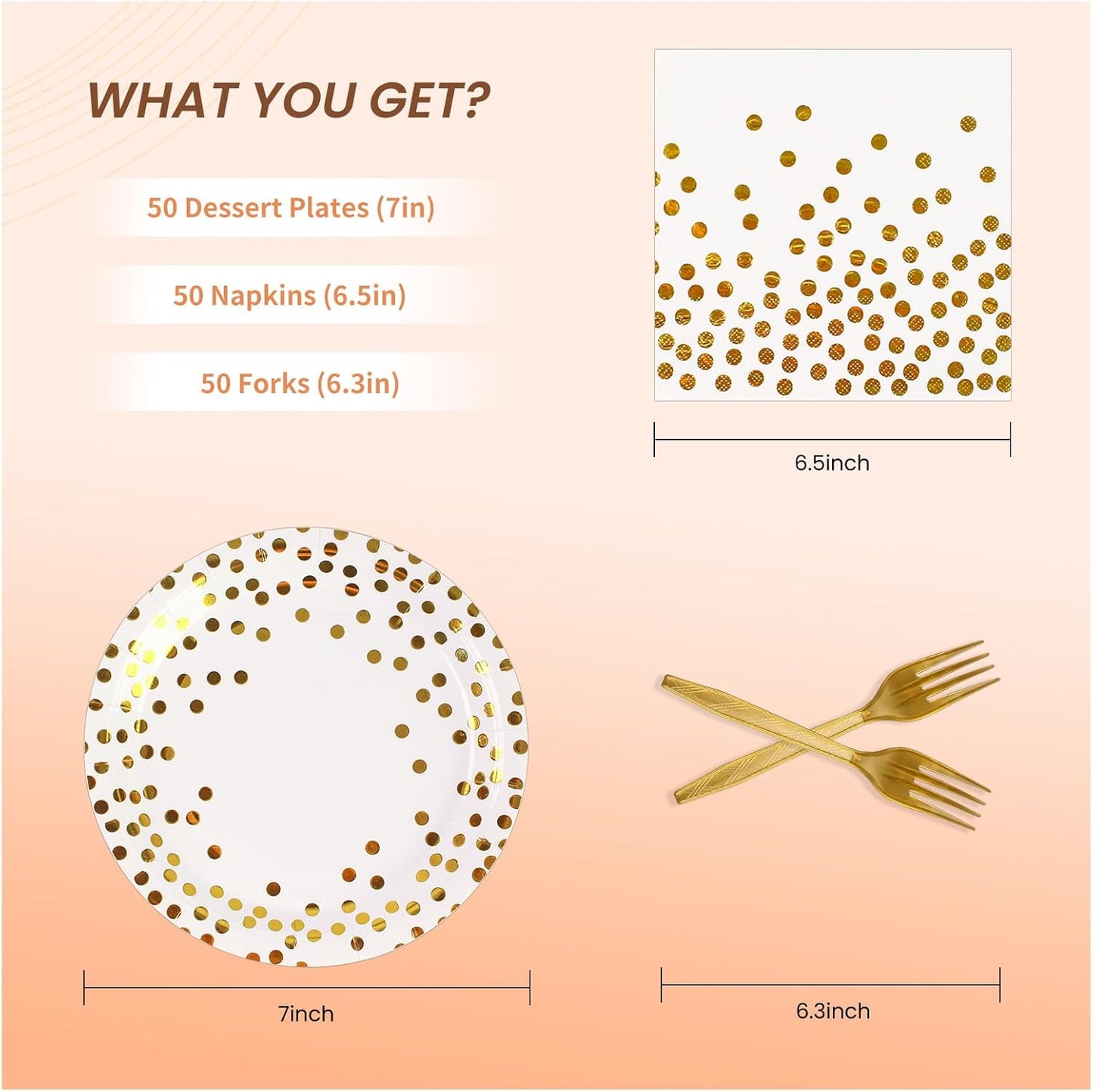 75PCS Paper Plates and Napkins Set - White and Gold Dot Disposable Party Dinnerware Includes Paper Plates, Napkins, Forks Decorations for 2026 New Year, Birthday, Wedding and Holiday, Serves 25