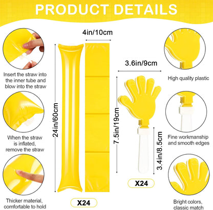 Yunsailing 96 Pcs Homecoming Noisemakers Team Spirit Accessories for Game Day Include Hand Clappers Cheerleading Pom Pom Thunder Stick Cheer Party Blower Plastic Whistle for Sport Fans(Gold)