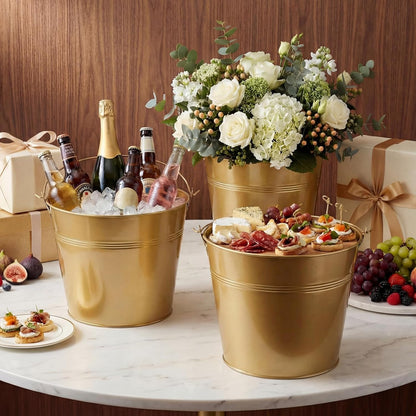 Didaey 24 Pcs Metal Beer Bucket Bulk Ice Bucket Ice Pails with Handle Champagne Soda Party Beverage Chiller for Summer Picnic Pool Wedding Party Supplies Wine Champagne Bar (7.1 x 6.5 x 5.1",Gold)