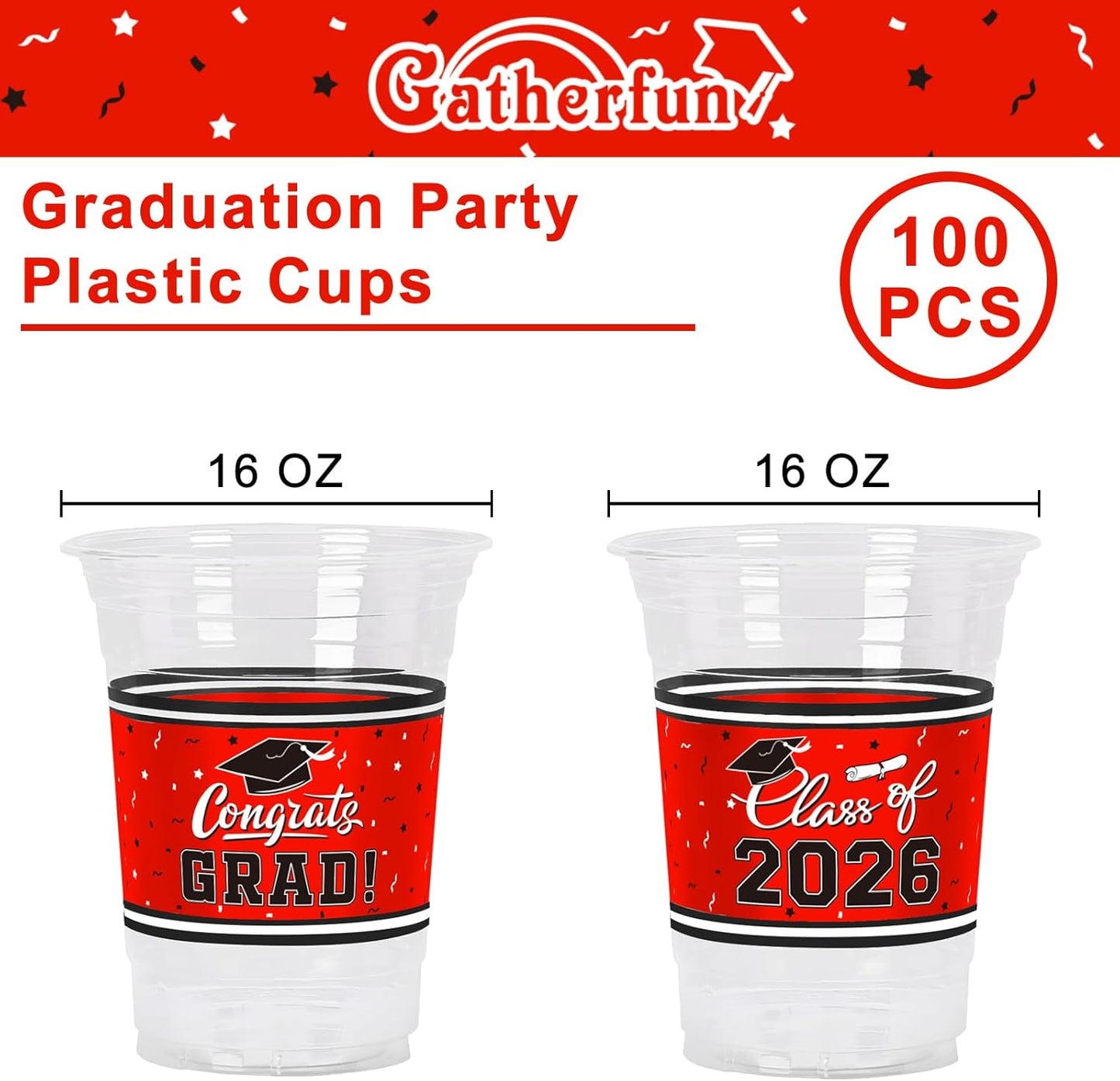 Gatherfun Graduation Decorations 2026-100 Pcs 16oz Blue Graduation Plastic Cups for Grad Party | Sturdy & Durable Drinkware for Grad Festivities | Essential Grad Party Supplies & Decorations
