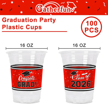 Gatherfun Graduation Decorations 2026-100 Pcs 16oz Blue Graduation Plastic Cups for Grad Party | Sturdy & Durable Drinkware for Grad Festivities | Essential Grad Party Supplies & Decorations