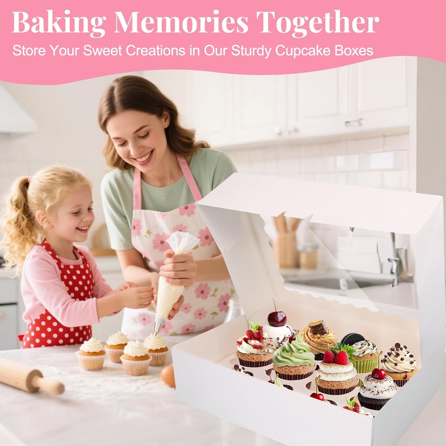 Cupcake Boxes 10 PCS, 12 Count Cupcake Containers with Window and Inserts, Quality Cupcakes Holder White Bakery Boxes Holding Dessert/Pastry, Cupcake Carrier for Birthday Party Bakery Supplies