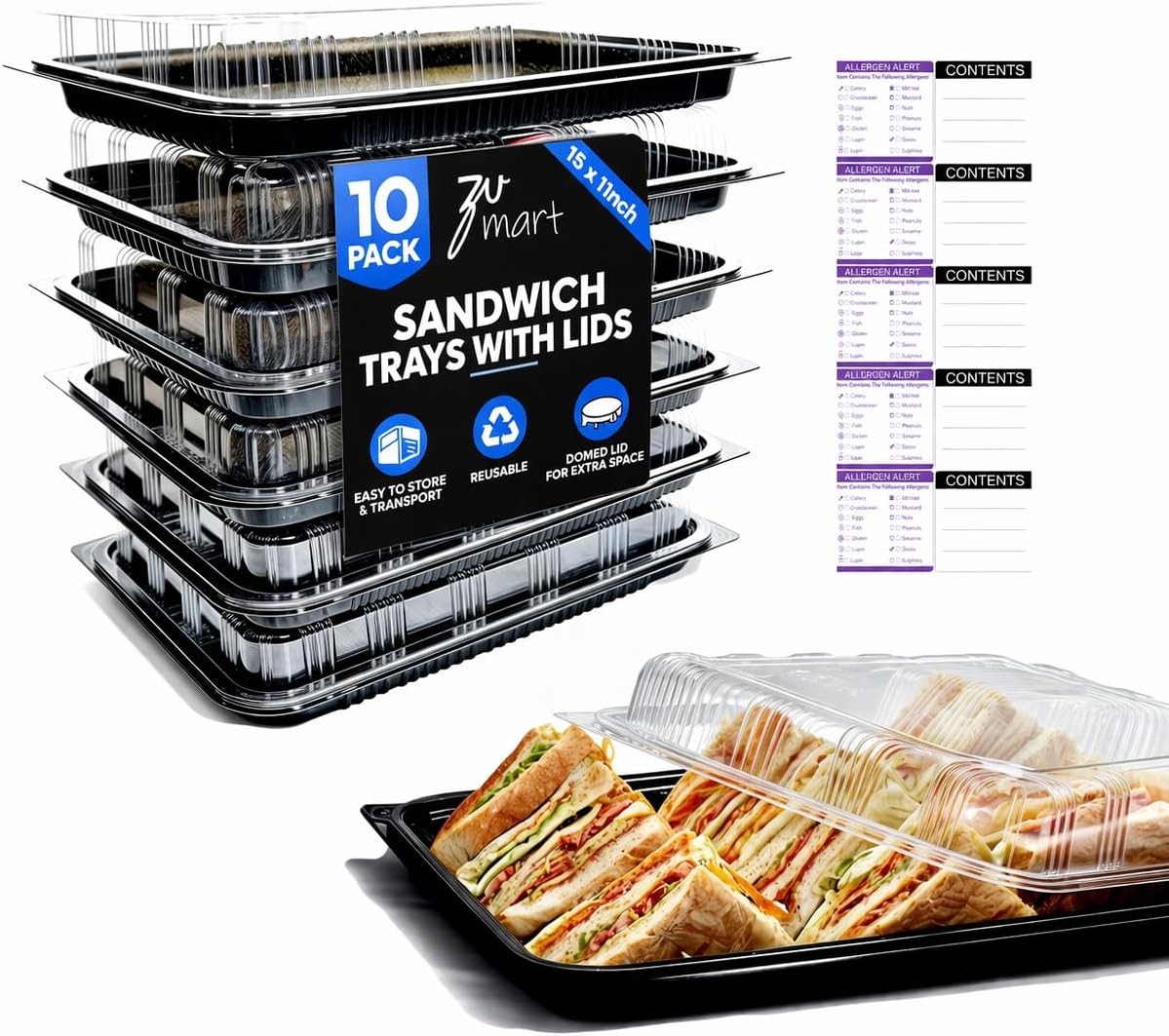 6 Pack Catering Trays with Lid – 13" Serving Trays with Lids - Reusable Serving Platter With Lid for Catering, Buffet, Picnics & Events – Party Trays With Lids (13.39 × 9.84 × 2.95 inch)