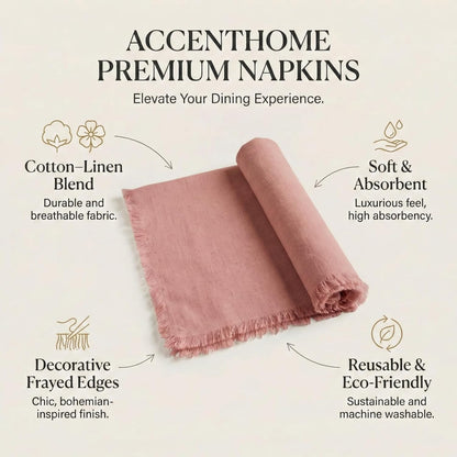 ACCENTHOME Natural Cotton Linen Napkin Set of 12 18x18 inch Dinner Napkins - Washable Soft Premium Hotel Quality Reusable Hemmed Edges Napkins Perfect Table Linens for Family Dinners, Weddings