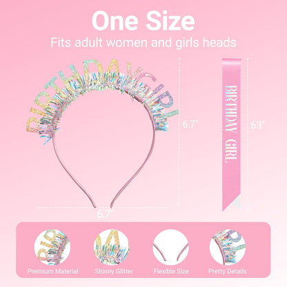 Birthday Headband with Sash for Women, Birthday Crwon Tiara for Decorations