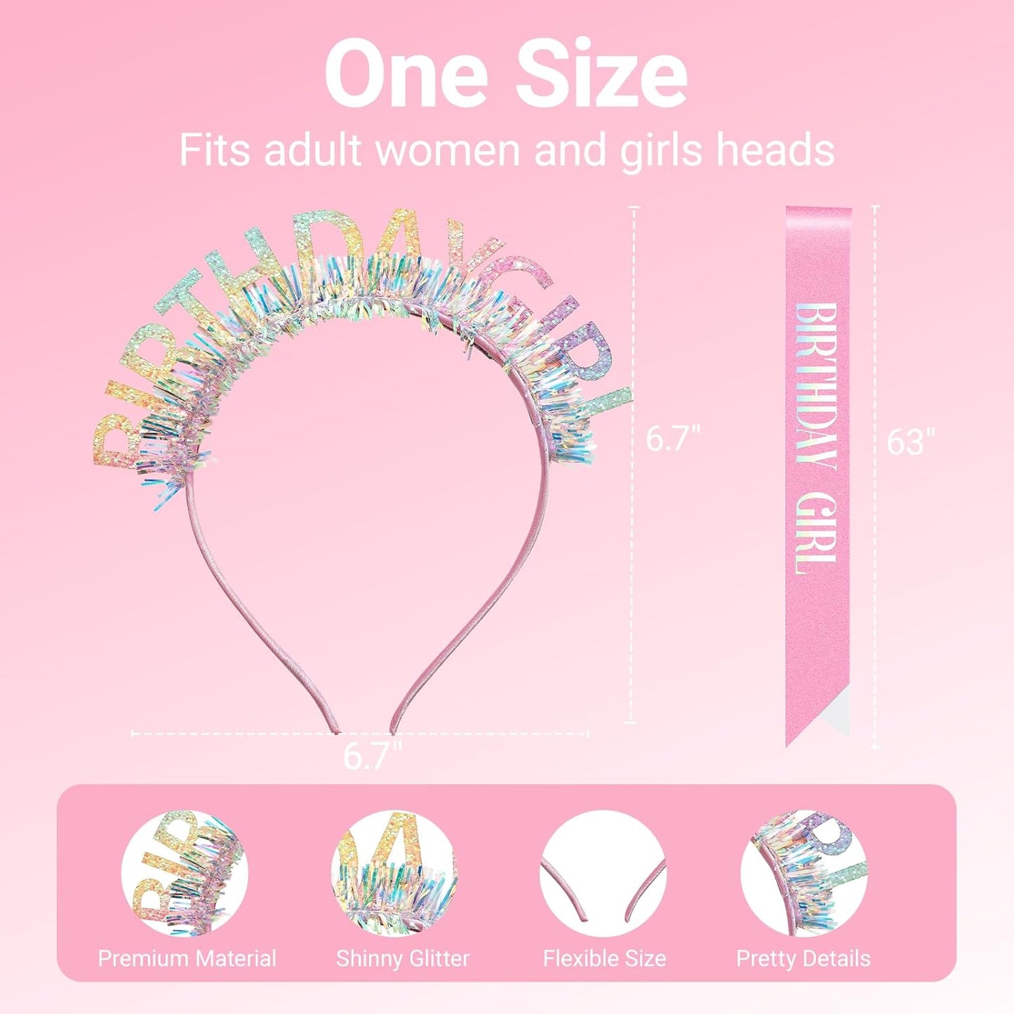 Birthday Headband with Sash for Women, Birthday Crwon Tiara for Decorations