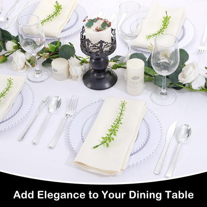 Supernal 180Pcs Silver Plastic Silverware Set, Elegant Hammered Design Heavy Duty Disposable Cutlery, Includes 60 Forks, 60 Knives, 60 Spoons,Silver Plastic Utensils for Wedding, Parties,Events