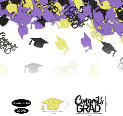 200PC Gold Graduation Confetti Class of 2026 Congrats Grad Confetti for Table Grad Cap Scatters for Graduation party decorations 2026