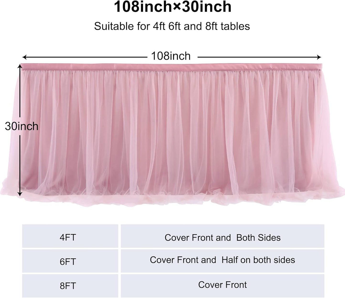 72inch Champagne Gold Tulle Table Skirts for Rectangle Round Tables, Gold Grim Ruffle Tulle Tutu Cloth Table Skirt 6ft for Wedding Birthday Party Cake Dessert Decor(No Top Cover)
