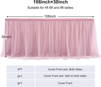 72inch Champagne Gold Tulle Table Skirts for Rectangle Round Tables, Gold Grim Ruffle Tulle Tutu Cloth Table Skirt 6ft for Wedding Birthday Party Cake Dessert Decor(No Top Cover)