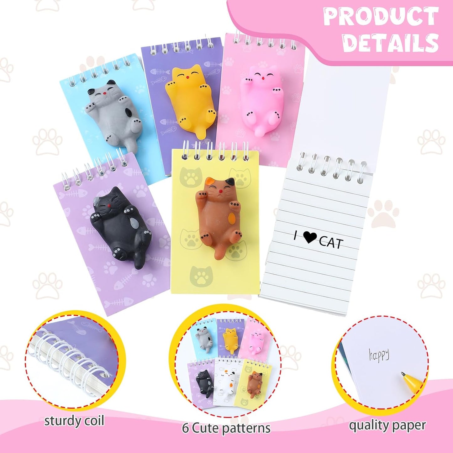 Epakh 24 Packs Mini Cute Animal Notebook Cat Party Favors Spiral Notebook with Squeeze Animal 2.4 x 3.9 Inch Pocket Journals Bulk with Squeeze Balls First Day of School Gifts(Cat)