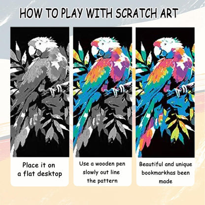 Scratch Art Bookmarks Kit, 24 Sheet Paper with Scratching Tools for DIY Party Favors, Christmas Stocking Stuffers