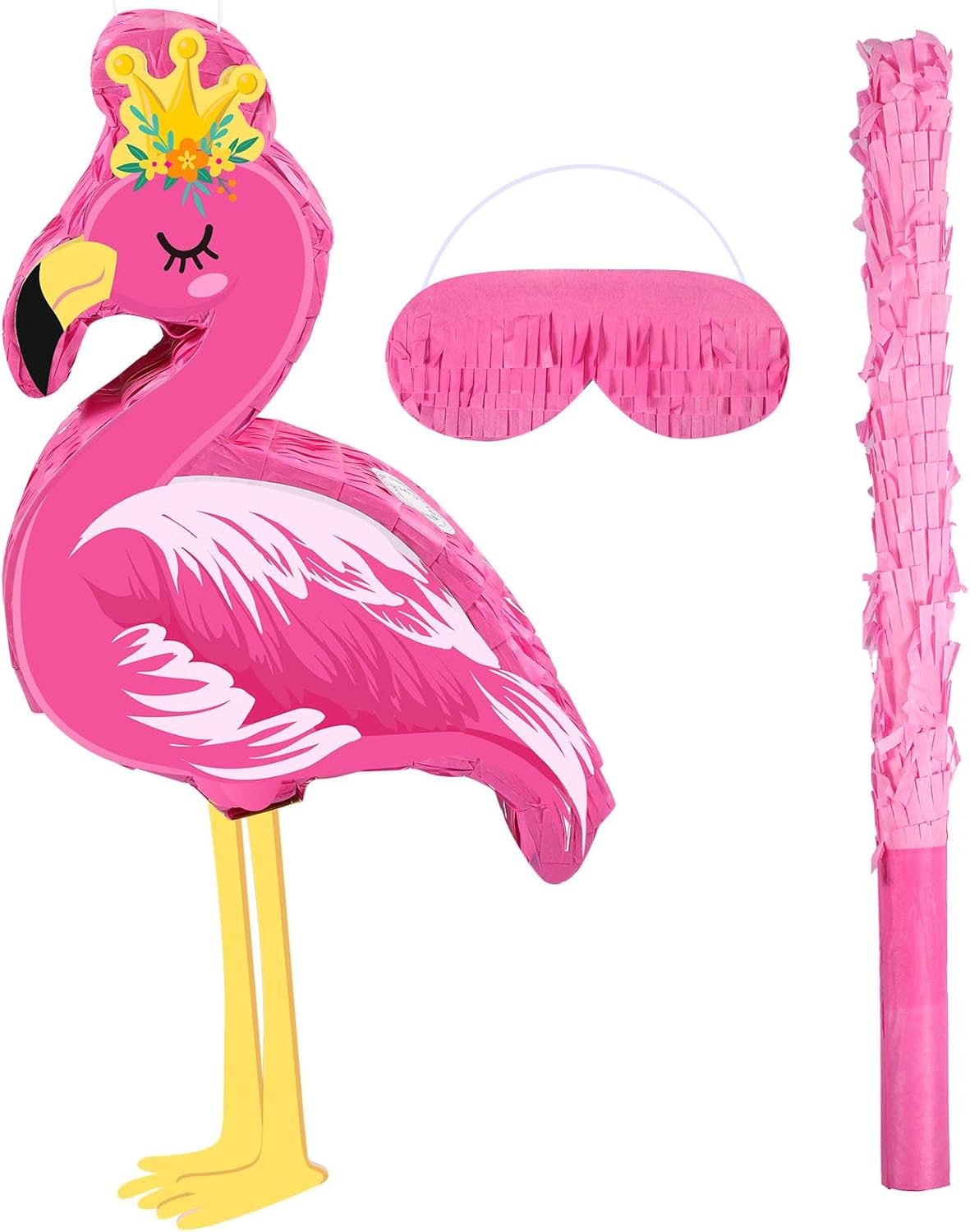 Threan Small Tiki Tropical Hawaii Piñata with Blindfold Bat Aloha Luau Piñata for Hawaiian Luau Themed Party Decoration Summer Birthday Party Supplies, 15.7 x 3.1 x 12.2 Inch