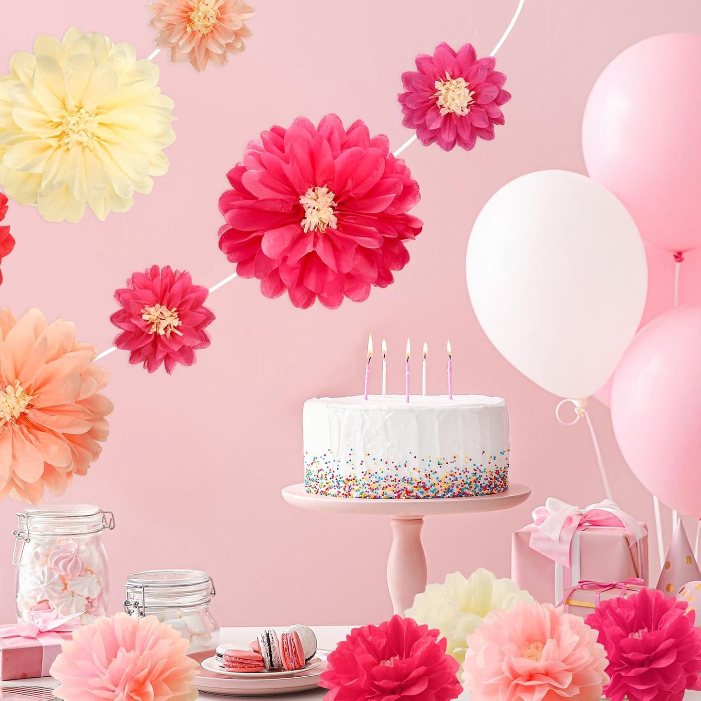 Watersay 12 Pcs 10" 20" Giant Mexican Fiesta Paper Flowers Colorful Tissue Crepe Flowers Pom Poms Craft for Floral Party Backdrop Wedding Birthday Party (Dusty Color)