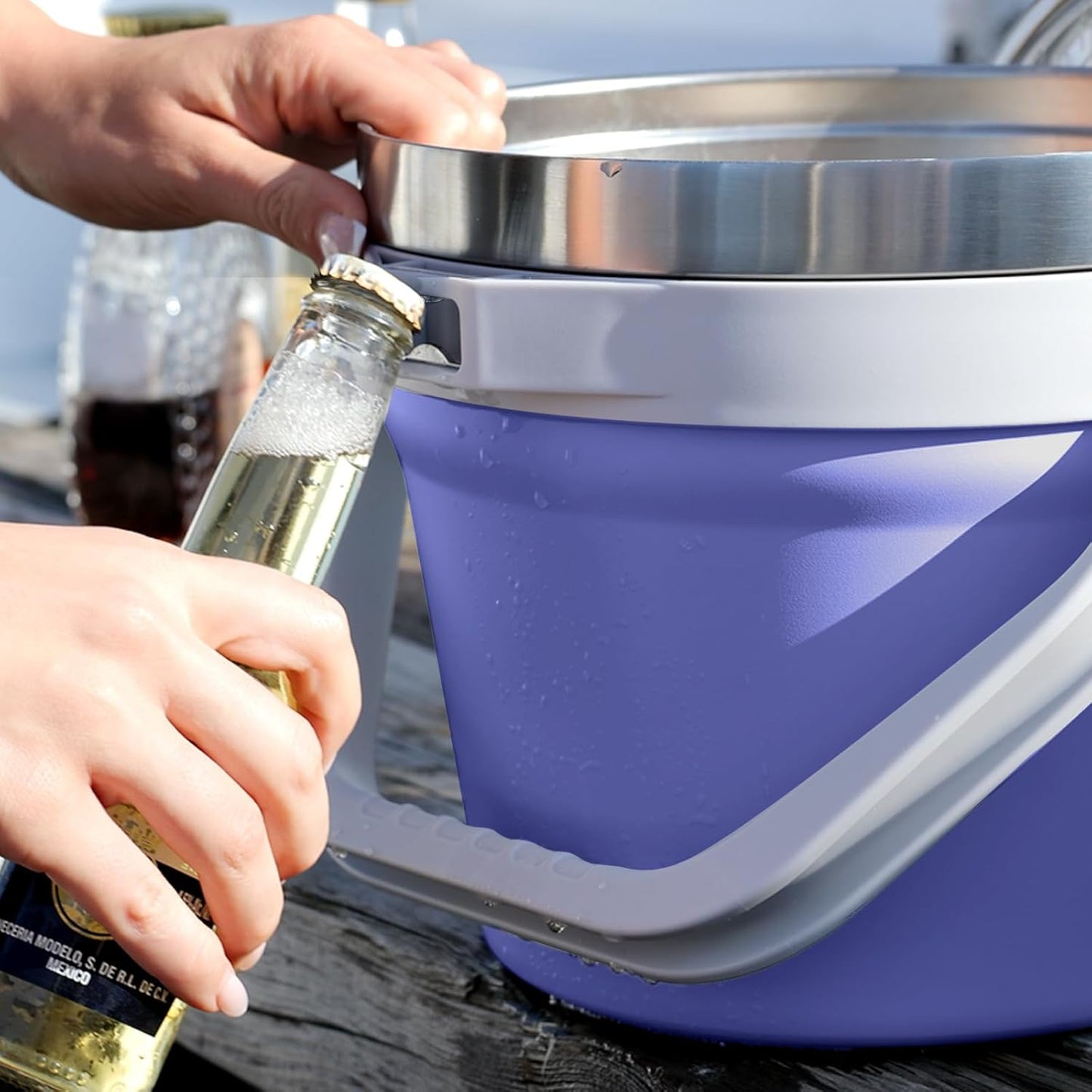 COKTIK 7L Insulated Ice Bucket with Lid，Double Wall Vacuum Stainless Steel Beverage Bucket Keeps Frozen Longer，Holds 6 Longnecks or 3 Bottles of Wine，for Cocktail, Champagne, Large Parties(Blue)