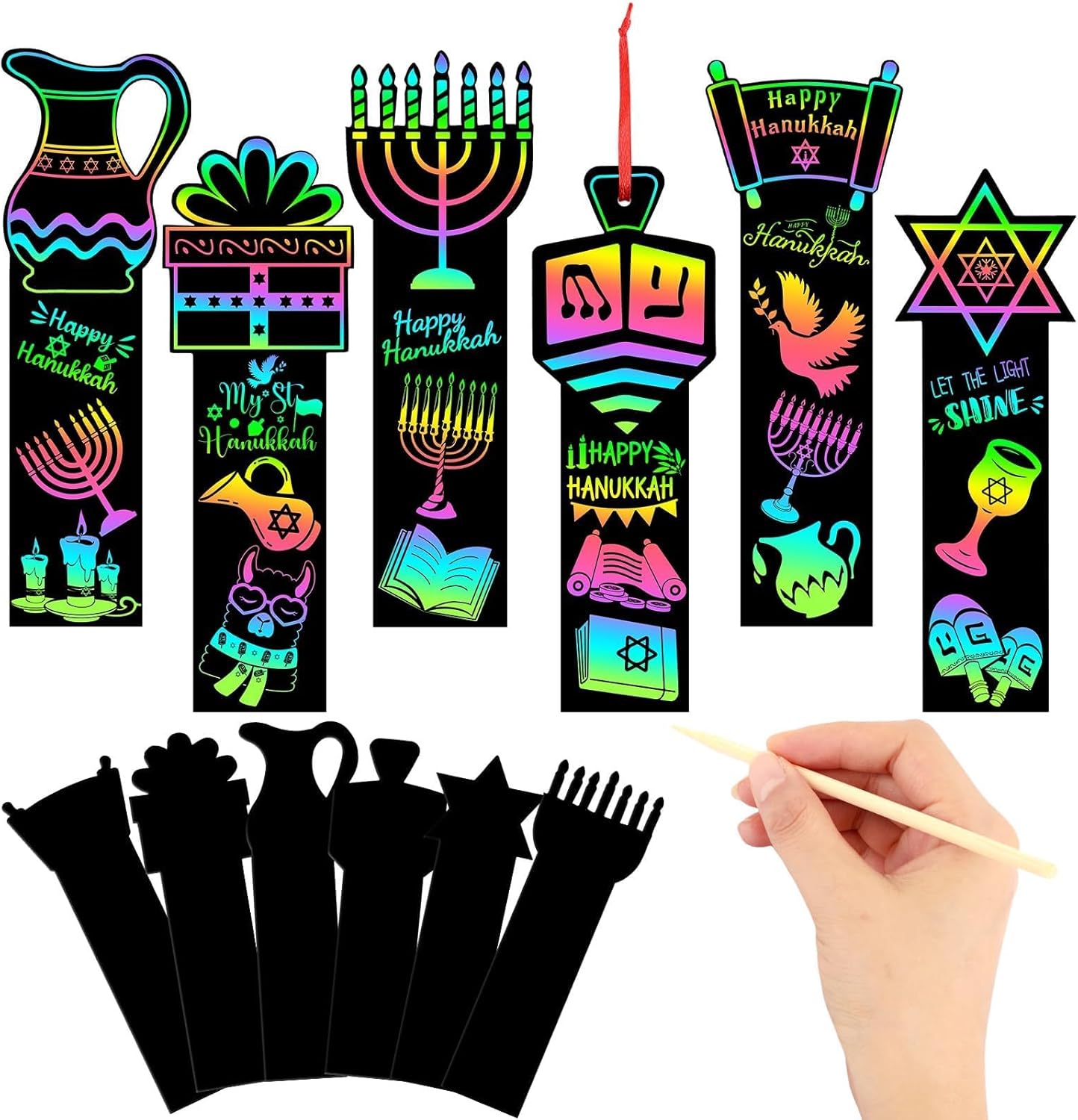 JUNEBRUSHS 30Pcs Ocean Crafts, Rainbow Magic Ocean Animals Scratch Bookmarks Under The Sea Party Favors Games for Activities Summer Arts and Crafts