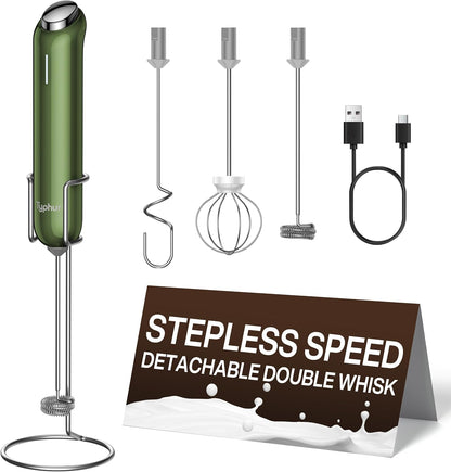 InstaWhisk Milk Frother with Variable Speed, Rechargeable Coffee Frother Wand with Detachable Double Whisk, Drink Mixer Handheld Electric Stirrer for Latte, Cappuccino, Matcha, Almond Milk, Protein