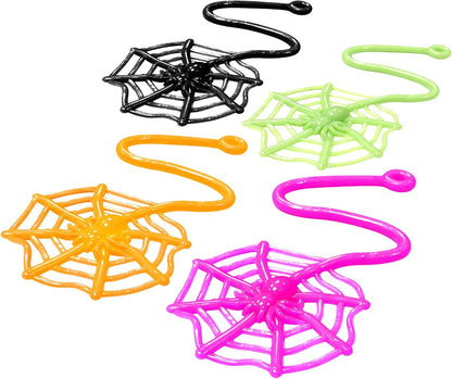 Glow Fever 24Pcs Sticky Spider Web Party Favors Pack, 7.5 inches in Total Length, Halloween Party Favors, Gifts For Birthday, Goodie Bag Classroom Prizes, 4 colors