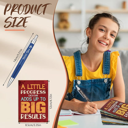 Yeaqee 72 Pcs Motivational Pens Notepads Gifts Set Inspirational Quote Ballpoint Pen Small Notebook Mini Journal Bulk Present Idea for Teacher Coworker Gifts Women Office School(Inspiring)