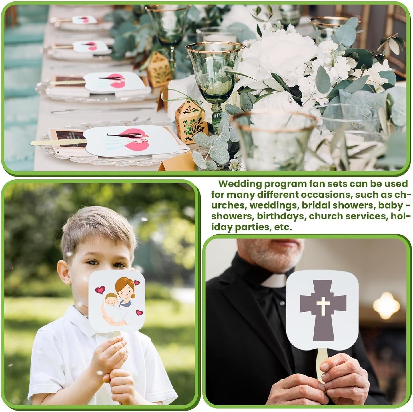 94 Pcs Church Fans Handheld Set, 60 Cardstock Paper Fans with 30 Wavy Wooden Sticks and 4 Rolls of Double-Sided Tape, Handheld Blank White Cardstock for DIY Crafting Painting Custom Fans